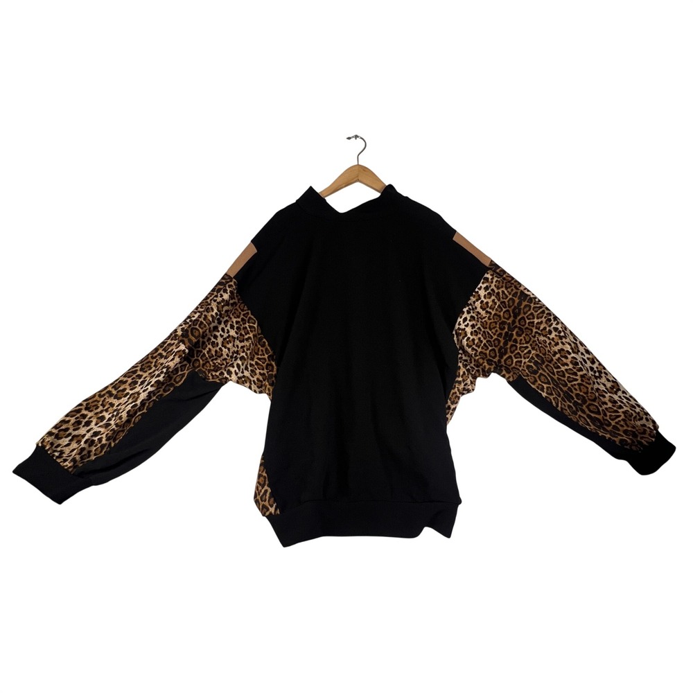 SHEIN Leopard Print Quarter Zip Oversized Sweatshirt Black Tan JIT5950445